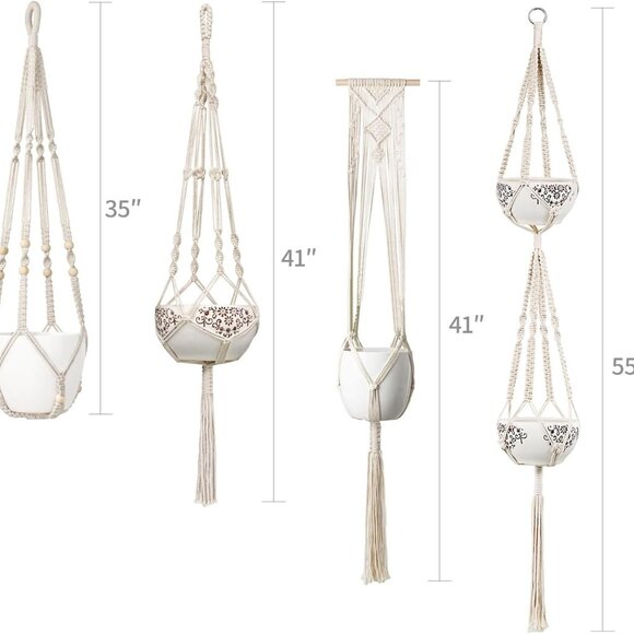 Macrame Plant Hangers Set of 4 Indoor Hanging Planter Basket Wall Decorative Flo - Picture 3 of 8